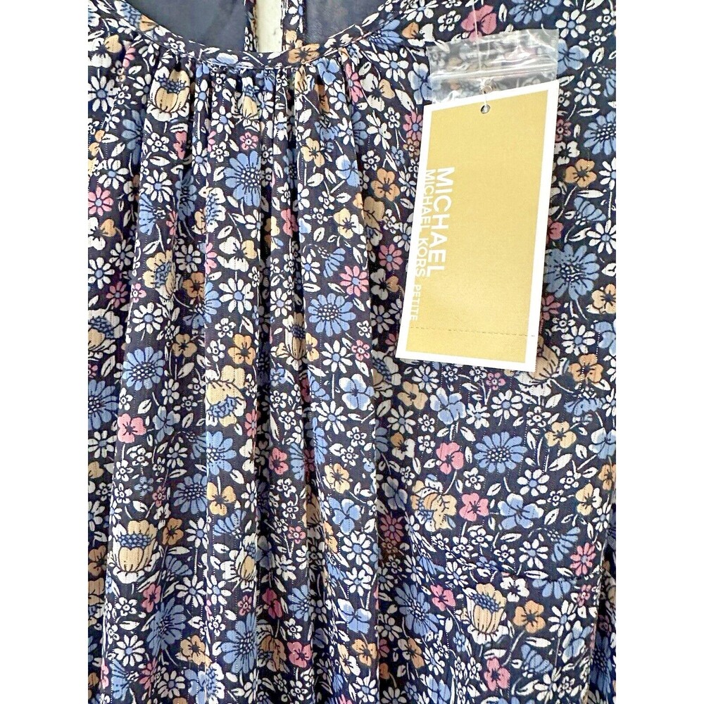 Michael Kors Women's Lined Floral-Print Dusty Rose Blue Mini Dress Petite S - Picture 5 of 10